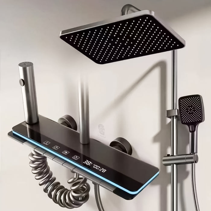 ( طلب مسبق )  شاور سيستم بيانو 4 مخرج B جراي عامود دش بالخلاط ليد مضيئ بشاشة