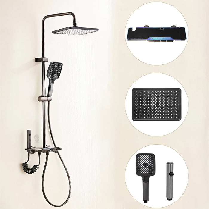 ( طلب مسبق )  شاور سيستم بيانو 4 مخرج C جراي عامود دش بالخلاط ليد مضيئ بشاشة