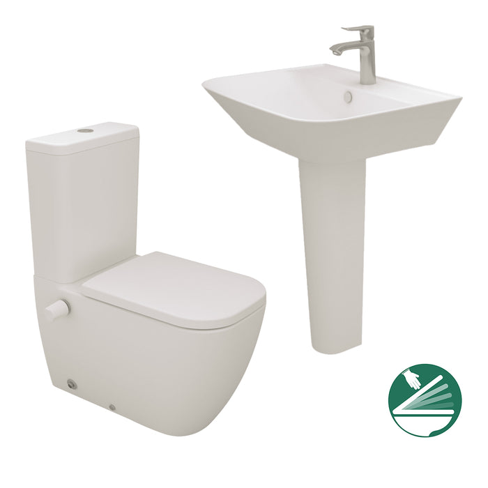 ( طلب مسبق )  طقم حمام ماجنوس قاعدة كاملة ذاتي الغلق والحوض 65 سم بالعامود الطويل اللون برجامون من سانيبيور