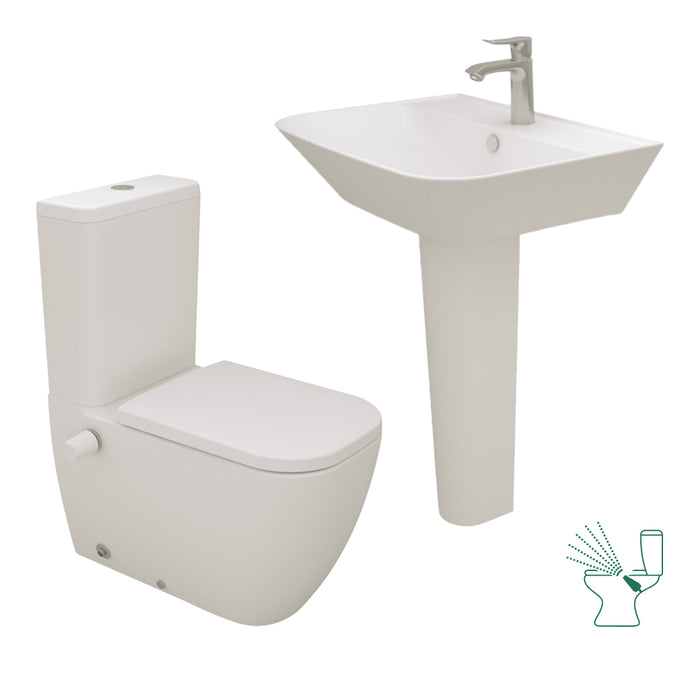 ( طلب مسبق )  طقم حمام ماجنوس قاعدة هيدروجيت كاملة والحوض 65 سم بالعامود الطويل اللون برجامون من سانيبيور