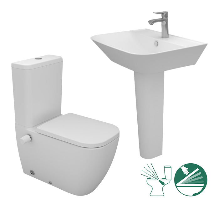 ( طلب مسبق )  طقم حمام ماجنوس قاعدة هيدروجيت كاملة ذاتي الغلق والحوض 65 سم بالعامود الطويل اللون ابيض من سانيبيور