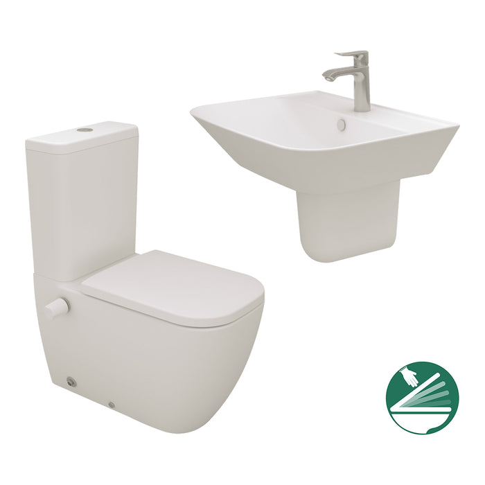 ( طلب مسبق )  طقم حمام ماجنوس قاعدة كاملة ذاتي الغلق والحوض 65 سم بالعامود المعلق اللون برجامون من سانيبيور