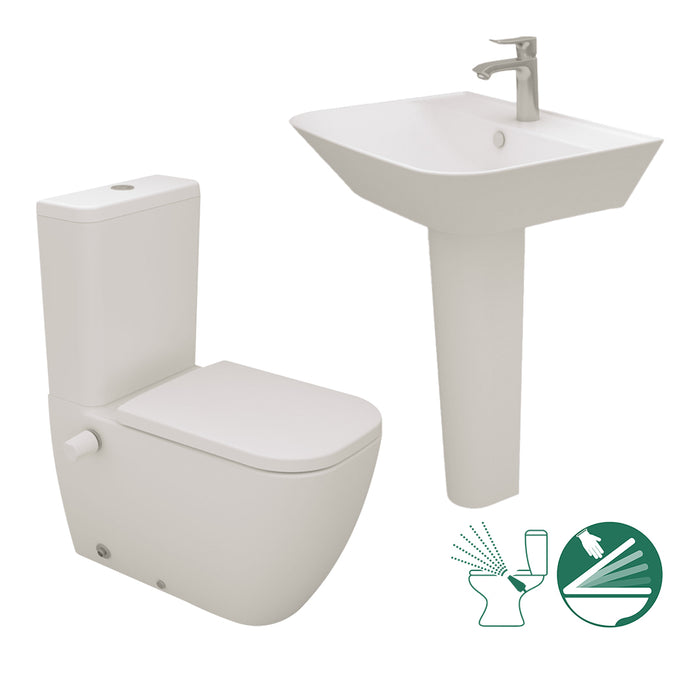 ( طلب مسبق )  طقم حمام ماجنوس قاعدة هيدروجيت كاملة ذاتي الغلق والحوض 65 سم بالعامود الطويل اللون برجامون من سانيبيور