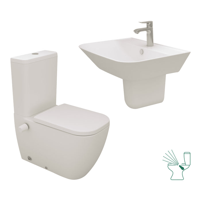 ( طلب مسبق )  طقم حمام ماجنوس قاعدة هيدروجيت كاملة والحوض 65 سم بالعامود المعلق اللون برجامون من سانيبيور