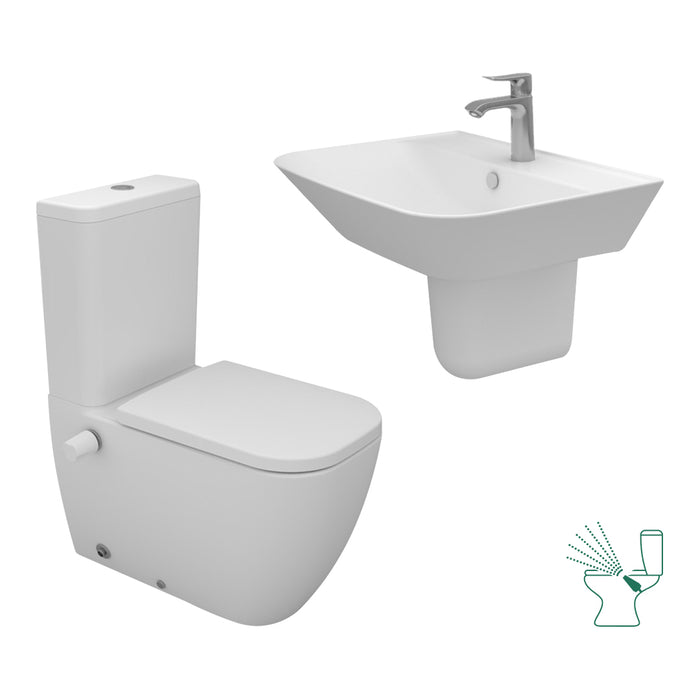 ( طلب مسبق )  طقم حمام ماجنوس قاعدة هيدروجيت كاملة والحوض 65 سم بالعامود المعلق اللون ابيض من سانيبيور