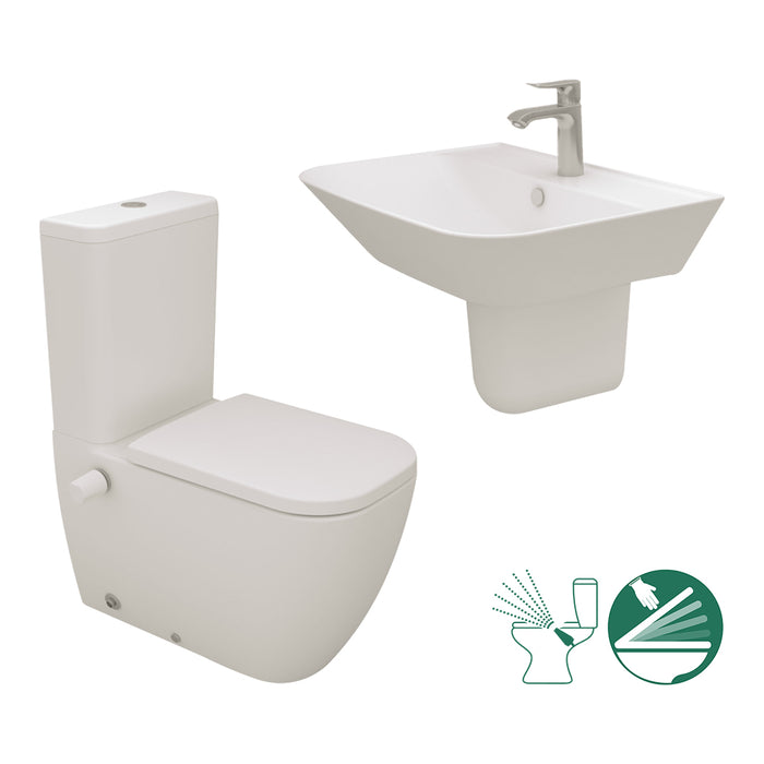 ( طلب مسبق )  طقم حمام ماجنوس قاعدة هيدروجيت كاملة ذاتي الغلق والحوض 65 سم بالعامود المعلق اللون برجامون من سانيبيور