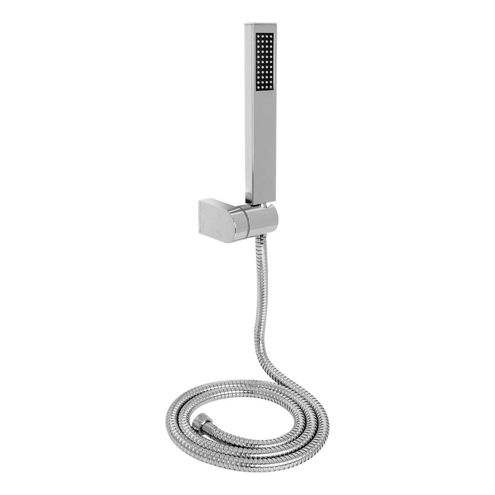 مجموعة سماعة ياسمين مربع كروم خرطوم 150 سم وعلاقة ومجموعة التثبيت