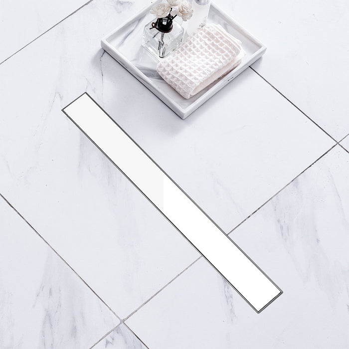 مجرى شاور وايت جلاس بشفة HDL GW 105 استانلس ستيل 105 سم الوش زجاجي ابيض بالصرف اللون كروم من بيورا