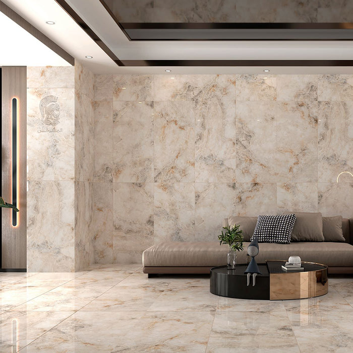 سيراميك حوائط وارضيات قطع ليزر ارت كوبا لايت بيج فرز ثاني 60 × 120 سم لامع