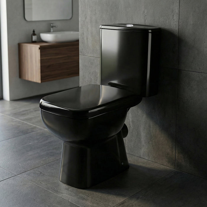 مرحاض ميكافيت سيلينا اسود لامع بالشطاف الداخلي والسديلي والخزان بالعدة وطقم التثبيت