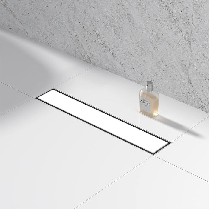 مجرى شاور وايت جلاس بشفة VDL GW 85 استانلس ستيل 85 سم الوش زجاجي ابيض بالصرف اللون كروم من بيورا