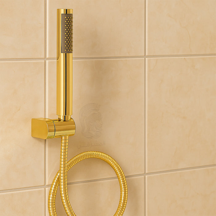 مجموعة سماعة الفا قلم ACH 09 دائرية ذهبي خرطوم 150 سم وعلاقة ومجموعة التثبيت