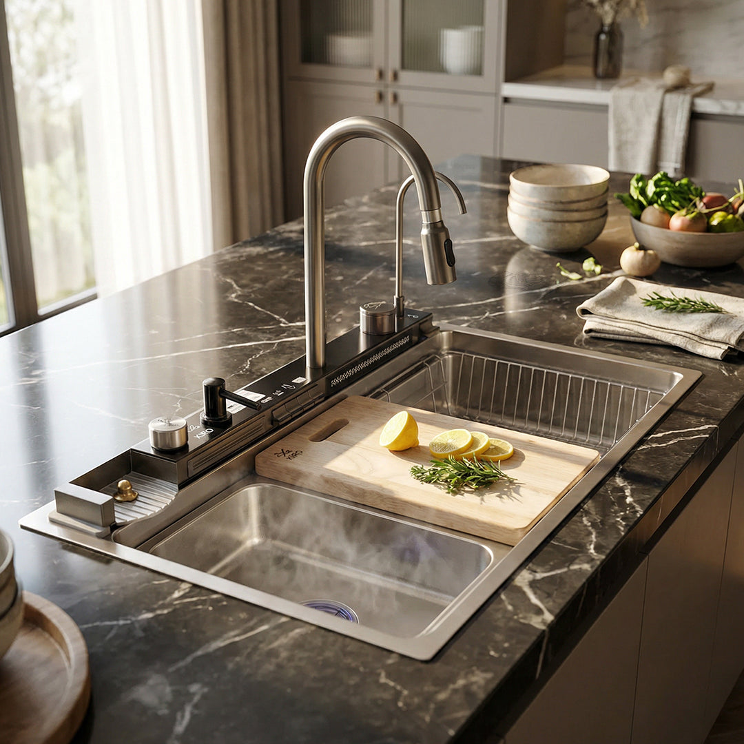 حوض مطبخ سمارت ديجيتال بيانو سيفين ستيل SD 7850 استانلس 304 بجميع المشتملات