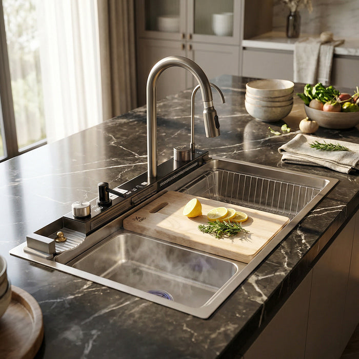 حوض مطبخ سمارت ديجيتال بيانو سيفين ستيل SD 7850 استانلس 304 بجميع المشتملات