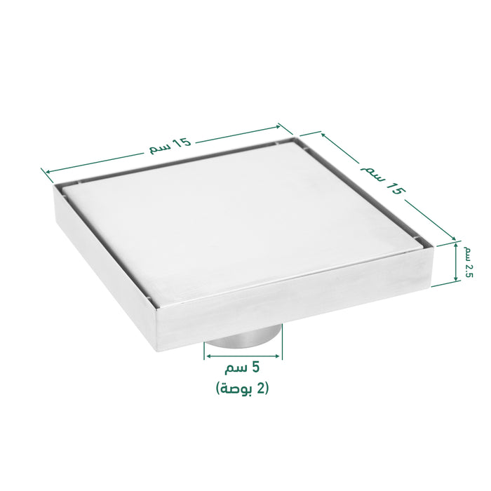 غطاء بيبة الفا SD DV15 كروم 15 × 15 سم بغطاء وجه استانلس ستيل ووجه مفرغ لتركيب سيراميك