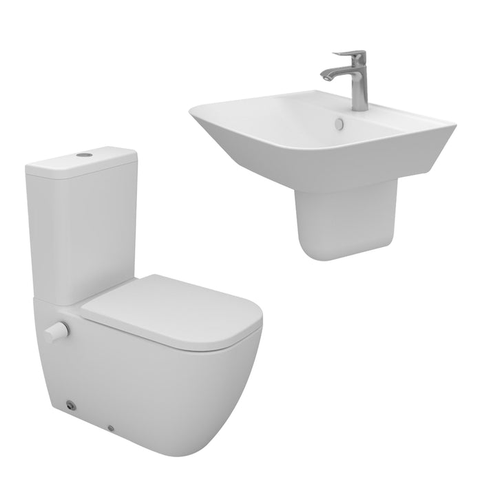 ( طلب مسبق )  طقم حمام ماجنوس قاعدة كاملة والحوض 65 سم بالعامود المعلق اللون ابيض من سانيبيور