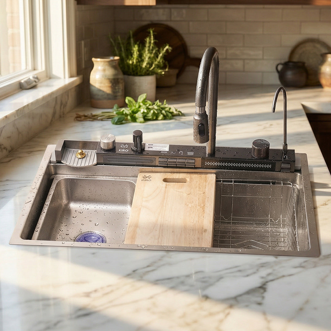 حوض مطبخ سمارت ديجيتال بيانو سيفين ستيل SD 7850 استانلس 304 بجميع المشتملات