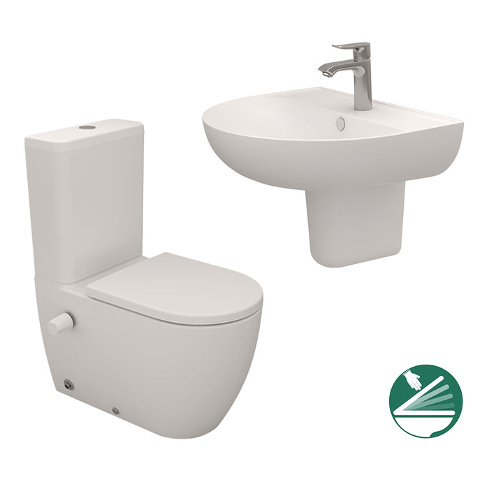 ( طلب مسبق )  طقم حمام فيجا قاعدة ملاصق سيديلي ذاتي الغلق والحوض 60 سم بالعامود المعلق اللون برجامون من سانيبيور