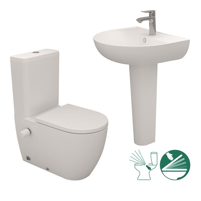 ( طلب مسبق )  طقم حمام فيجا قاعدة ملاصق هيدروجيت سيديلي ذاتي الغلق والحوض 60 سم بالعامود الطويل اللون برجامون من سانيبيور