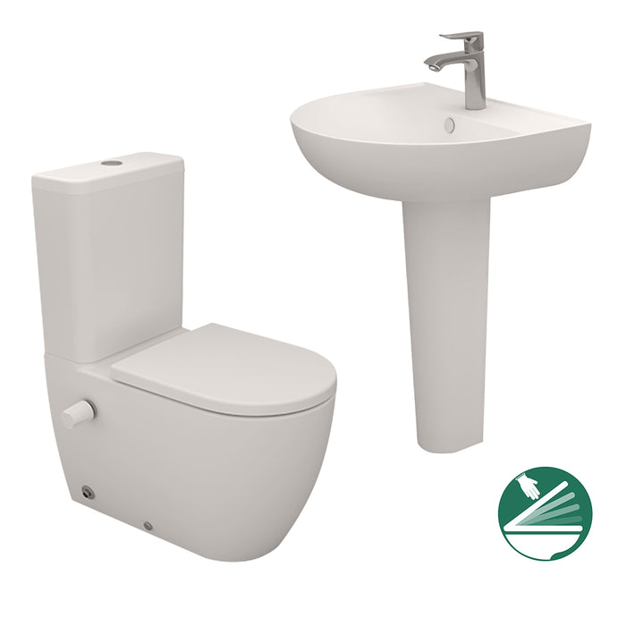 ( طلب مسبق )  طقم حمام فيجا قاعدة ملاصق سيديلي ذاتي الغلق والحوض 60 سم بالعامود الطويل اللون برجامون من سانيبيور