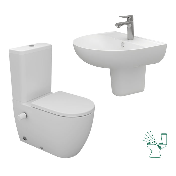 ( طلب مسبق )  طقم حمام فيجا قاعدة ملاصق هيدروجيت والحوض 60 سم بالعامود المعلق اللون ابيض من سانيبيور