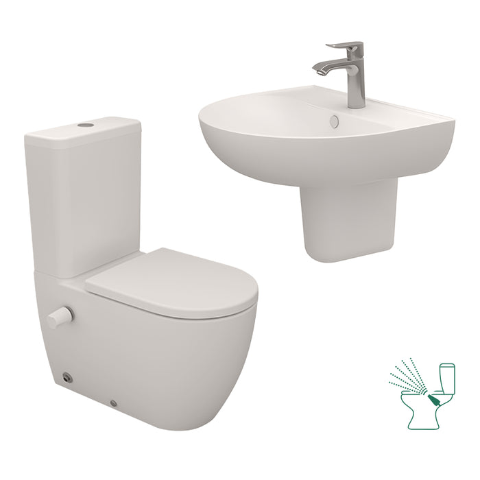 ( طلب مسبق )  طقم حمام فيجا قاعدة ملاصق هيدروجيت والحوض 60 سم بالعامود المعلق اللون برجامون من سانيبيور