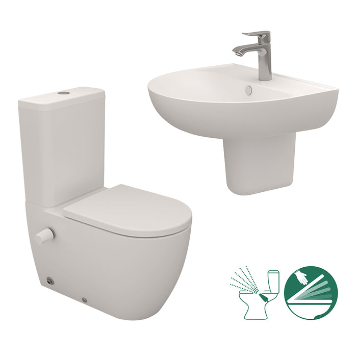 ( طلب مسبق )  طقم حمام فيجا قاعدة ملاصق هيدروجيت سيديلي ذاتي الغلق والحوض 60 سم بالعامود المعلق اللون برجامون من سانيبيور