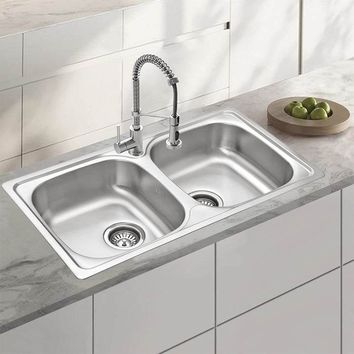 ( طلب مسبق )  حوض مطبخ استانلس ستيل تركي ليتو 2 عين LB 780 كروم 78 × 48 × 20 سم سمك 0.8 مم بالصرف 3 بوصة