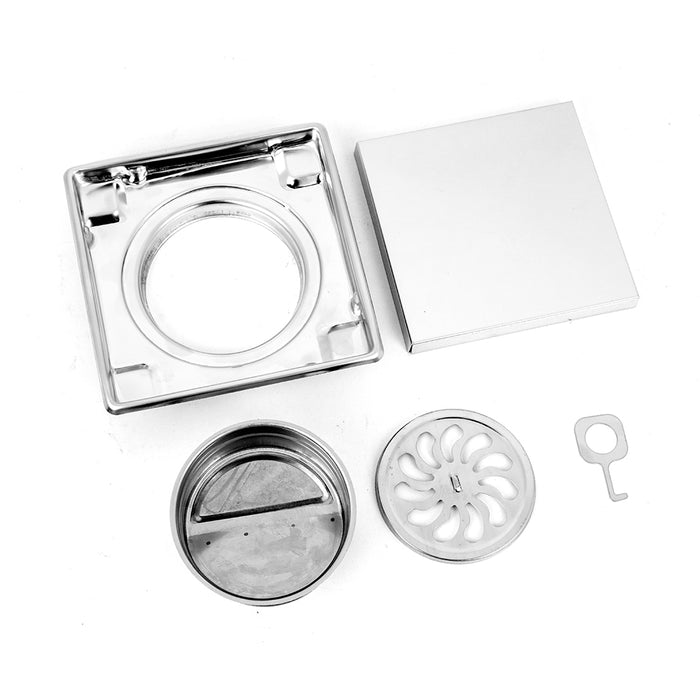 غطاء بيبة 1000268 كروم 15 × 15 سم مانع لدخول الحشرات بغطاء وجه استانلس ستيل ووجه مفرغ لتركيب سيراميك