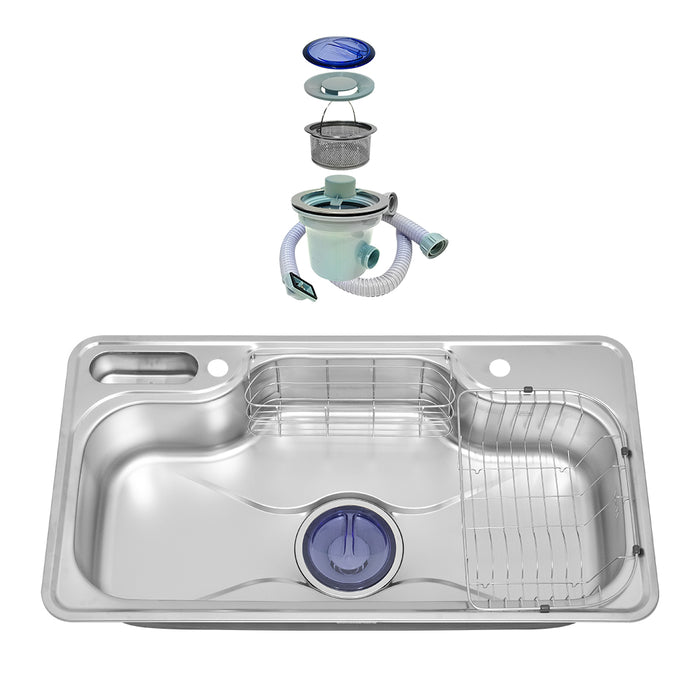 حوض مطبخ استانلس كورينا KES 940 P كوري 51.5 × 94 سم سُمك 0.8 مم سلة للاطباق وسلة للمنظفات وصافية ملاعق بمجموعة الصرف 6 بوصة