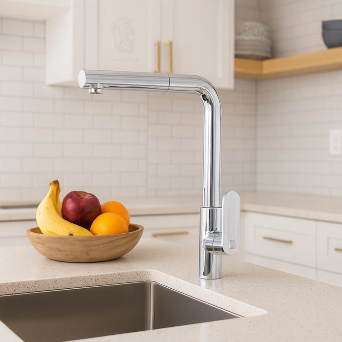 خلاط مطبخ شداد BGI فرانكفورت 3191 C كروم لامع ارتفاع 33 سم بسماعة وخرطوم مستورد صناعة ألماني