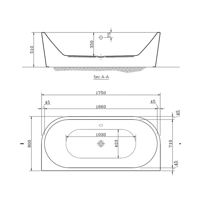 ( طلب مسبق )  بانيو ايديال ستاندرد ديا GA 255 V 3 اسود × ابيض 175 × 80 سم سيملس قطعة واحدة