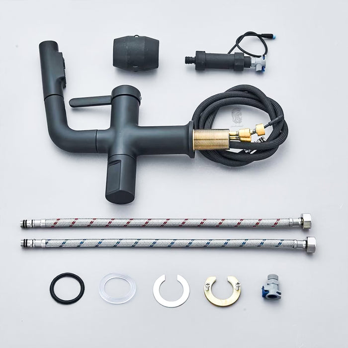 خلاط حوض حمام عالي 6004 B اسود بشاشة ديجيتال وسماعة بخرطوم شداد 2 نظام لنزول المياة