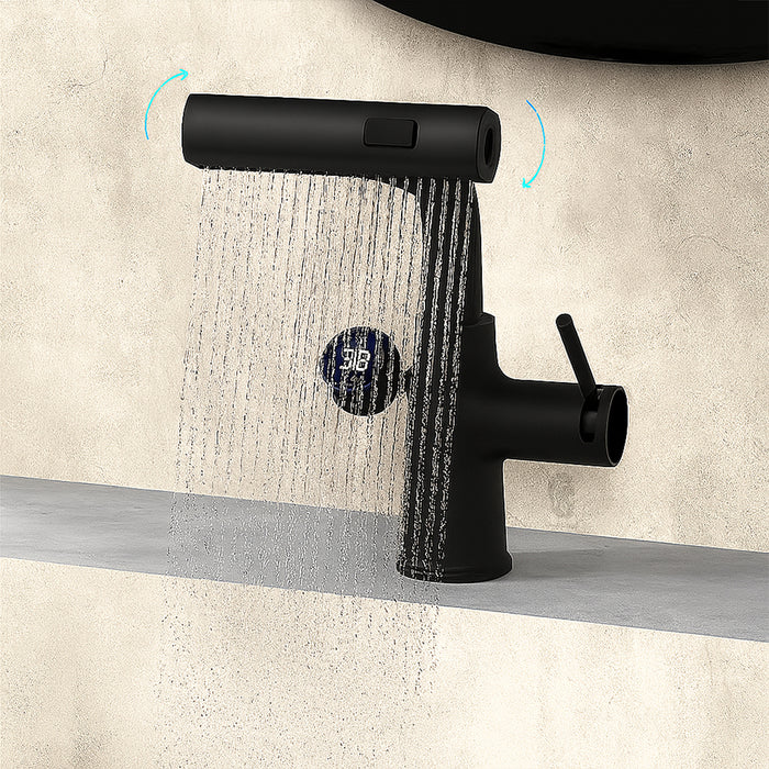 ( طلب مسبق )  خلاط حوض حمام عالي 6003 B اسود بشاشة ديجيتال وسماعة بخرطوم شداد 3 انظمة لنزول المياة