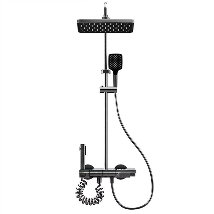 ( طلب مسبق )  شاور سيستم بيانو 4 مخرج الخلاط ليد مضيئ وشاشة 21071 عامود دش بالخلاط اللون جراي مستورد