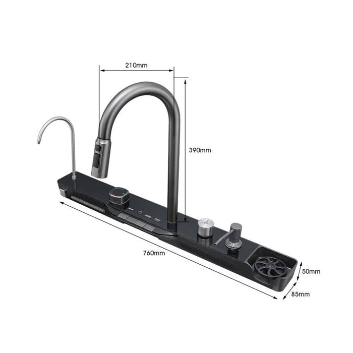 ( طلب مسبق )  حوض مطبخ سمارت 625 لوكس 5 ازرار 75 × 46 سم رمادي غامق ليد مضئ بجميع الكماليات ضمان 24 شهر