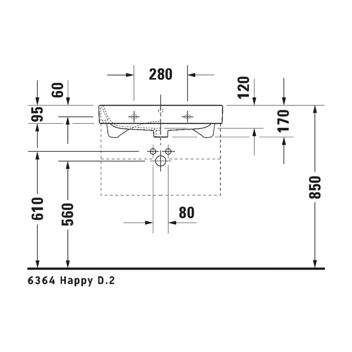 ( طلب مسبق )  حوض وحدة موبيليا ديورافيت هابي دي 2 كود 2318650000 ابيض 65 سم