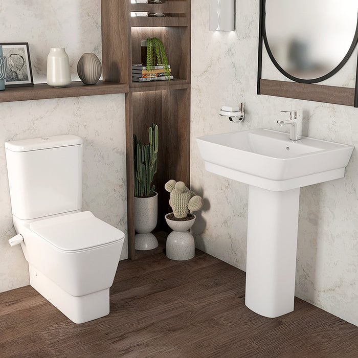 ( طلب مسبق )  طقم حمام ليسيكو تريند ابيض ملاصق للحائط الحوض 60 سم بالعامود الطويل