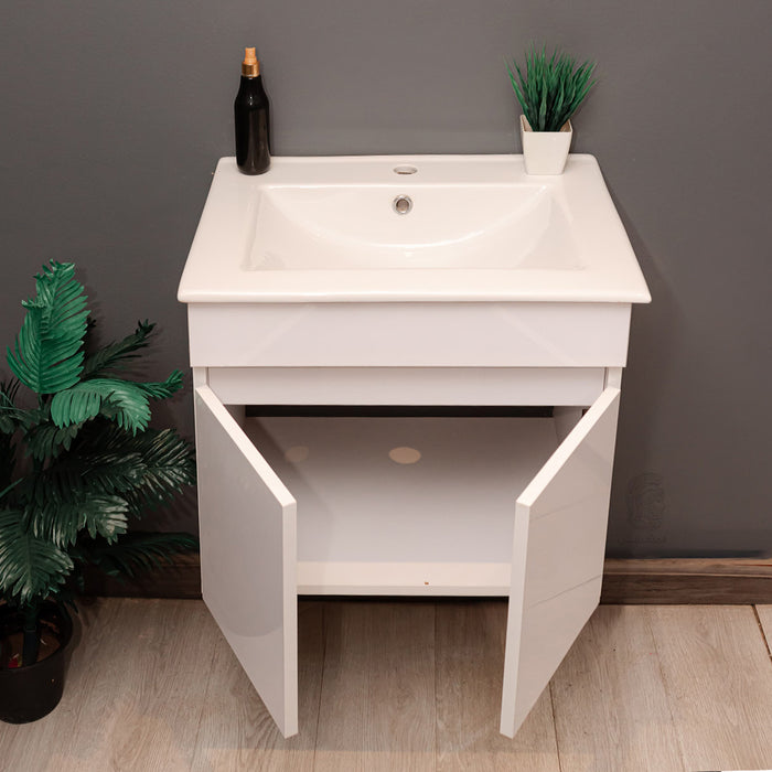 ( طلب مسبق )  وحدة حمام بي ستايل بالحوض ميا MIA 741-421 ابيض لامع 60 سم 2 ضلفة