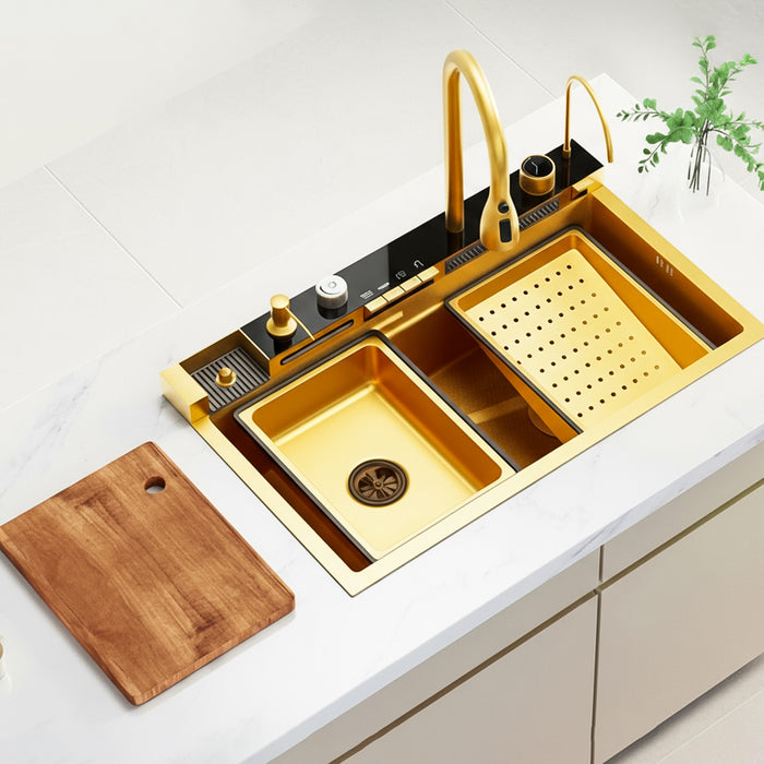 حوض مطبخ سمارت بيانو ديجيتال اصيل تركي AS 3547 ذهبي 5 ازرار 45 × 75سم بجميع المشتملات