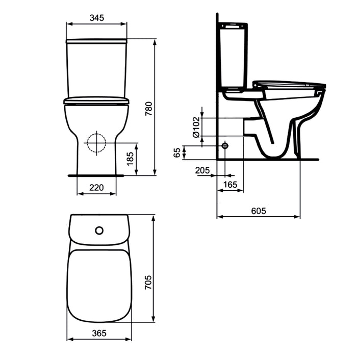 ( طلب مسبق )  مرحاض ملاصق للحائط ايديال ستاندرد نيو ايسيدرا G 282101 ابيض بالسيديلي والشطاف الداخلي والخزان بالعدة ومجموعة التثبيت