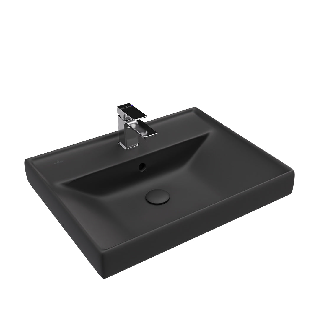 ( طلب مسبق )  حوض وحدة موبيليا فيلروي اند بوخ فانتيشللو 5A476538 اسود مط 63.5 سم بمجموعة التثبيت