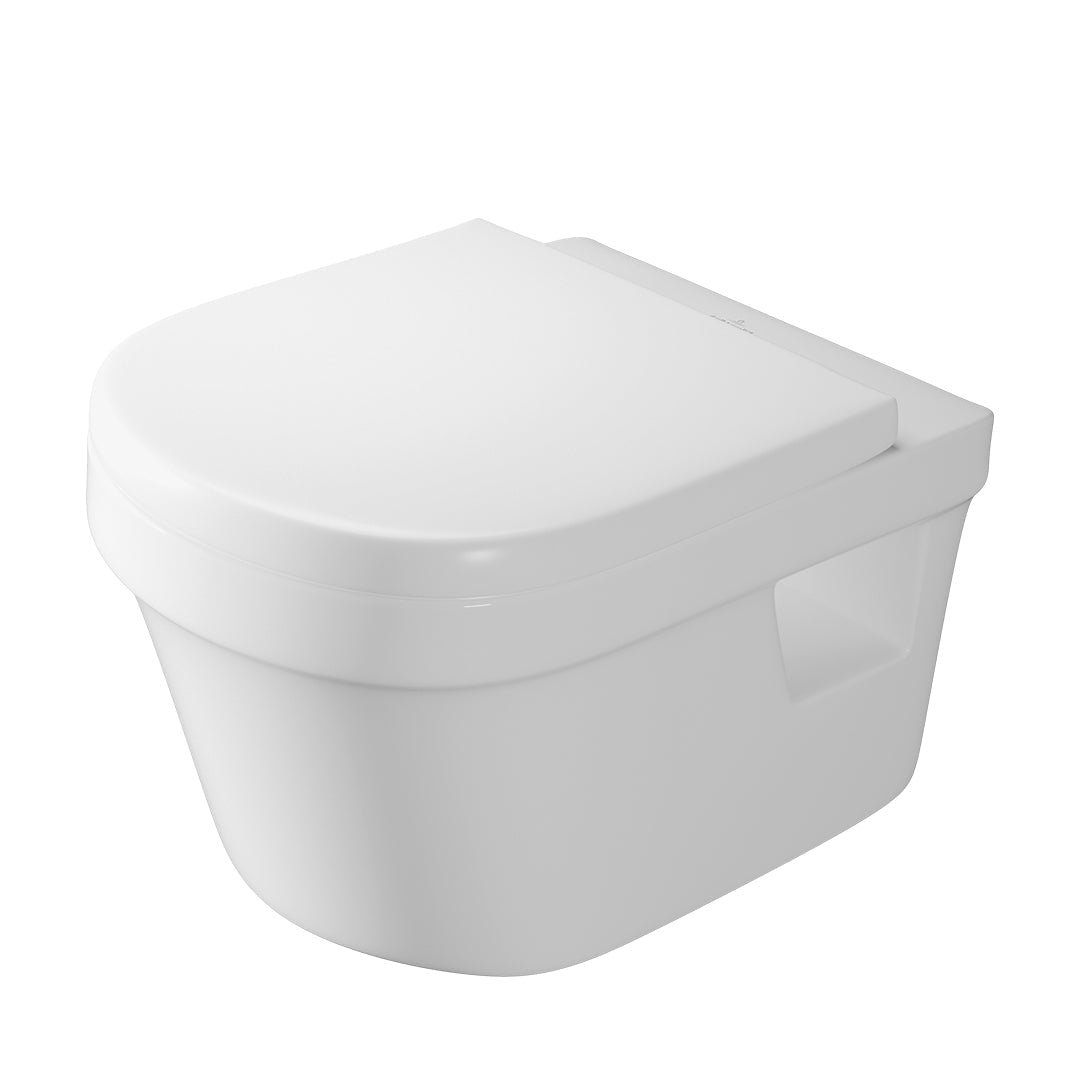 ( طلب مسبق )  مرحاض معلق فيلروي اند بوخ افينتو 5684B301 ابيض ريمليس بالسيديلي ذاتي الغلق والمقبض والشطاف الداخلي بمجموعة التثبيت