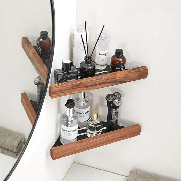 طقم رف ركنة بانيوكس WO-03-01S اسود 2 دور وجه خشب مع استانلس ستيل 304