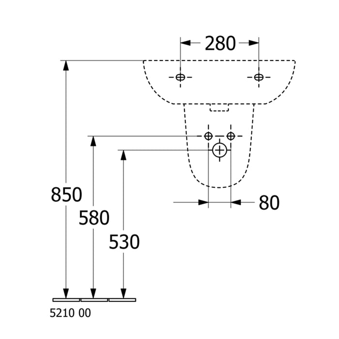 ( طلب مسبق )  حوض حمام بالعامود المعلق فيلروي اند بوخ اونوفو 5A385501 ابيض 55 سم بمجموعة التثبيت