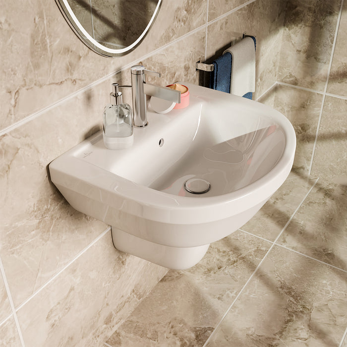 ( طلب مسبق )  حوض حمام بالعامود المعلق فيلروي اند بوخ افينتو 5A456001 ابيض 60 سم بمجموعة التثبيت