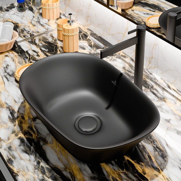 ( طلب مسبق )  حوض فوق الرخامة فيلروي اند بوخ سبواي 5A446038 اسود مط 54.5 سم بمجموعة التثبيت