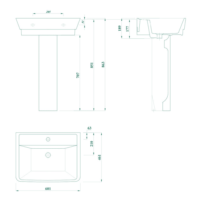 ( طلب مسبق )  حوض بالعامود الطويل ليسيكو تريند FS1RT01B ابيض 60 سم