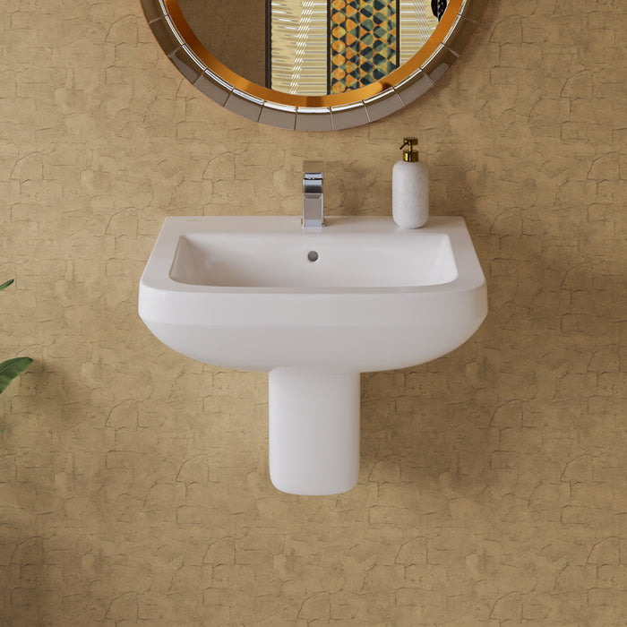 ( طلب مسبق )  حوض حمام بالعامود المعلق فيلروي اند بوخ ارشيتكتورا 5A396001 ابيض 60 سم بمجموعة التثبيت