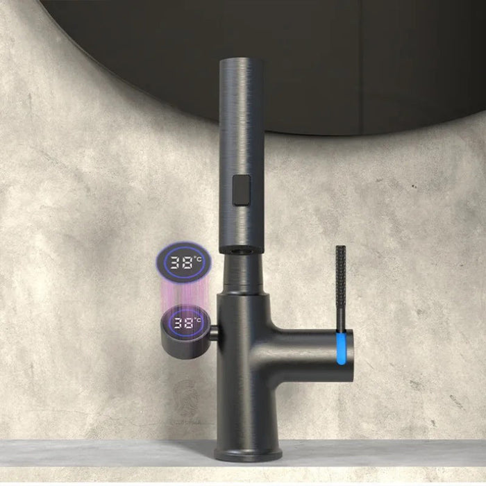 خلاط حوض حمام عالي 6003 G جراي بشاشة ديجيتال وسماعة بخرطوم شداد 3 انظمة لنزول المياة